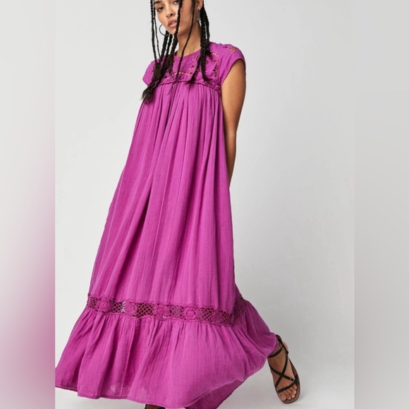 Free People Dresses & Skirts - Free People Cutwork Tee Maxi Dress In Summer Bloom Size L